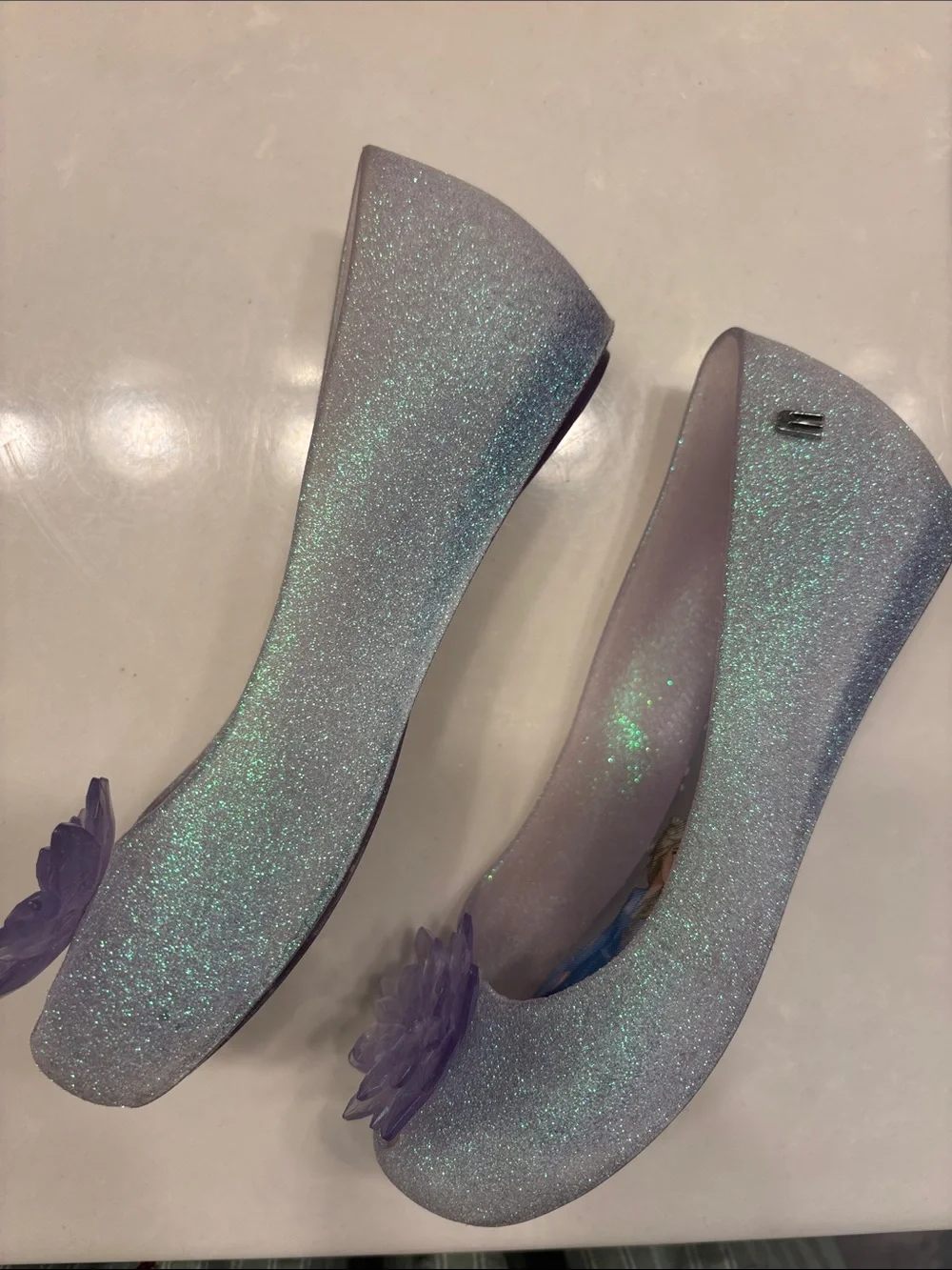 Disney Girls Glitter Lilac Frozen Ballet Flats with Flower Accent